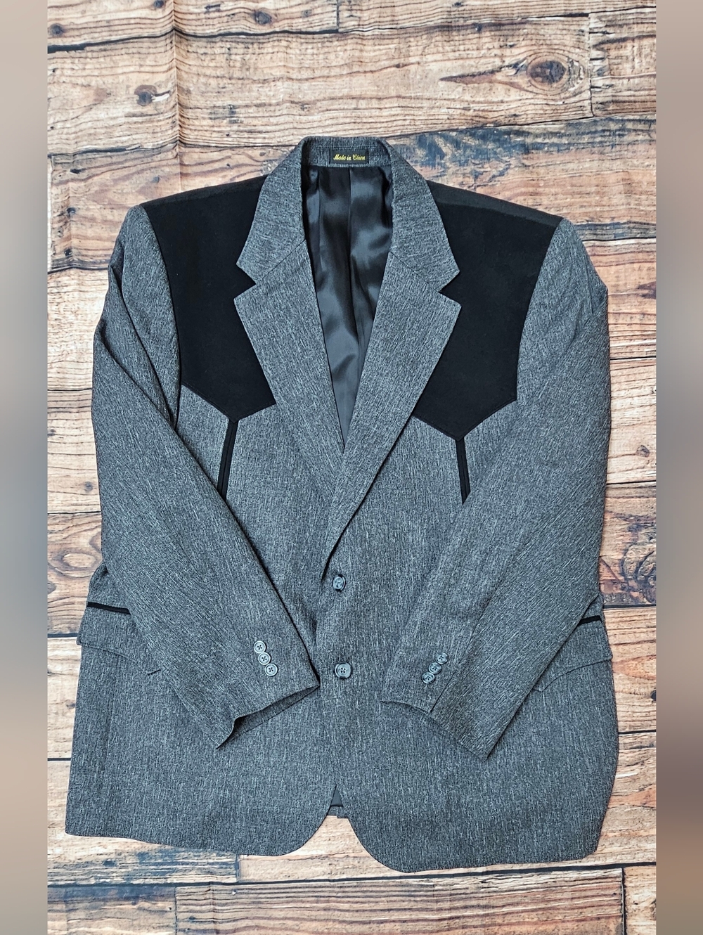 Circle S Western Texas Blazer Jacket Sport Coat Mens 50R Gray & Black Cowboy